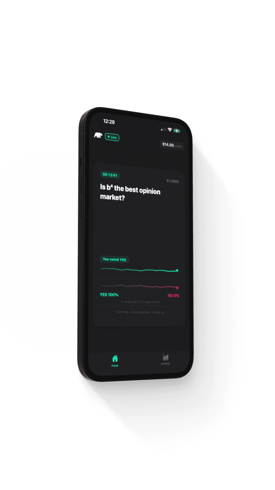 b⁴ app — swipe to vote on opinion markets